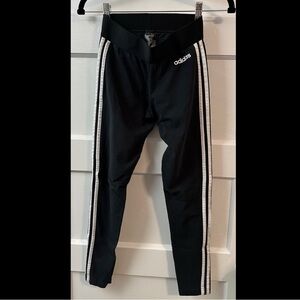 Adidas Women Black and White Leggings with Classic Stripes *Used*